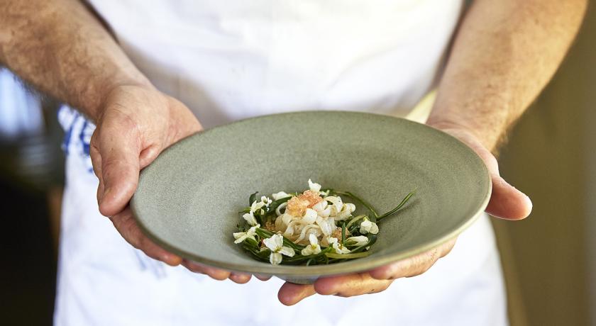 Southern calamari barbecued with brassicas and citrus intense broth of roasted blue mackerel